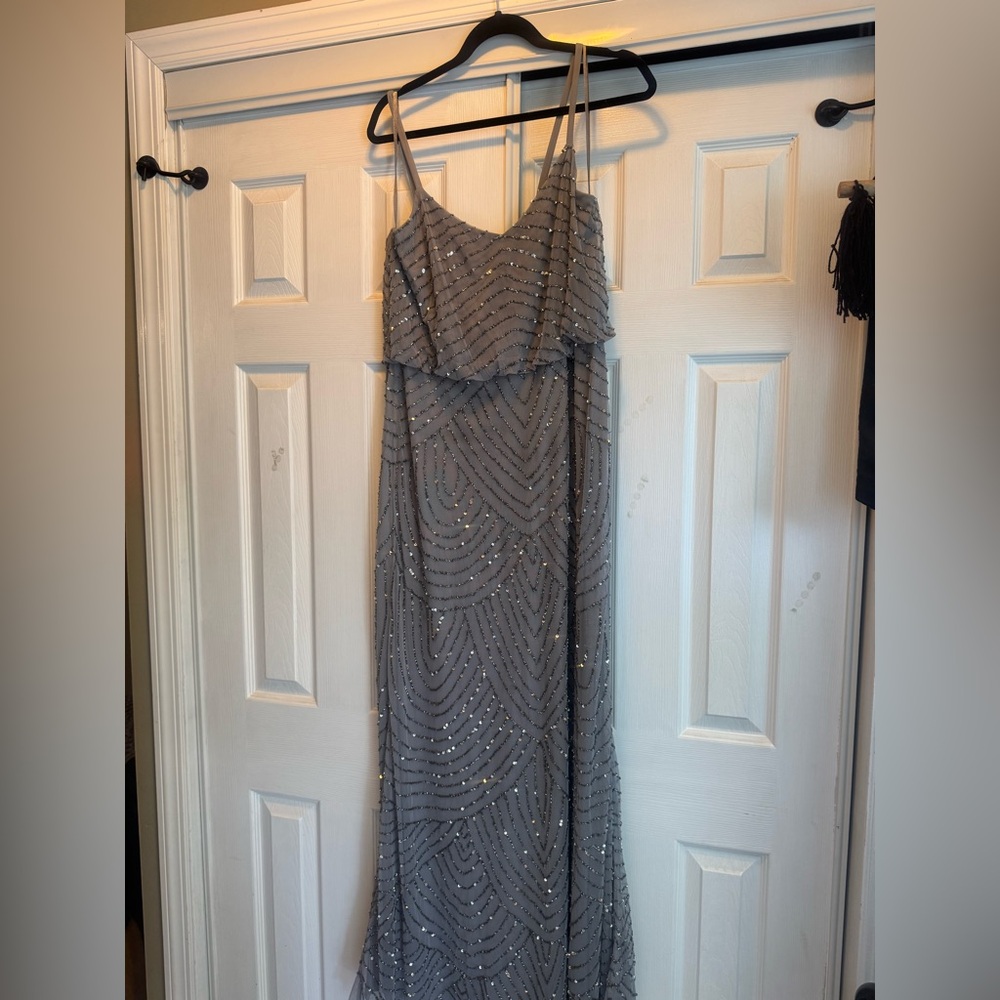 Adrianna Papell Gray Sequin Maxi Dress